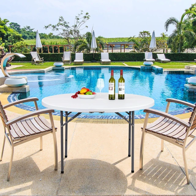 Alt view image 3 of 7 - 48" Round Bi-Folding Commercial Table Plastic Dining Card Table for Outdoor