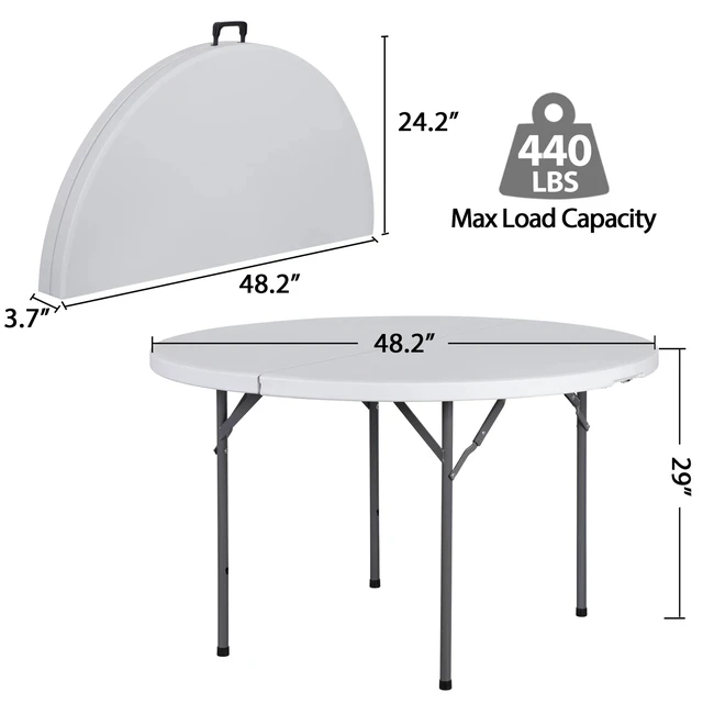 Alt view image 5 of 7 - 48" Round Bi-Folding Commercial Table Plastic Dining Card Table for Outdoor