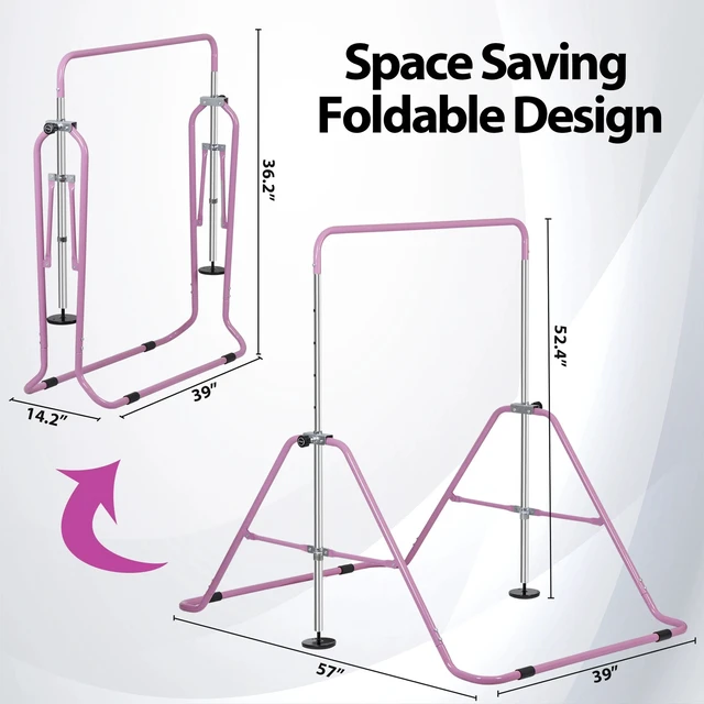 Alt view image 2 of 7 - Folding Gymnastic Horizontal Bars Equipment Adjustable Height Junior Training