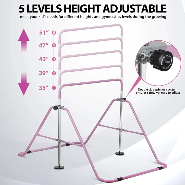 Alt view image 3 of 7 - Folding Gymnastic Horizontal Bars Equipment Adjustable Height Junior Training