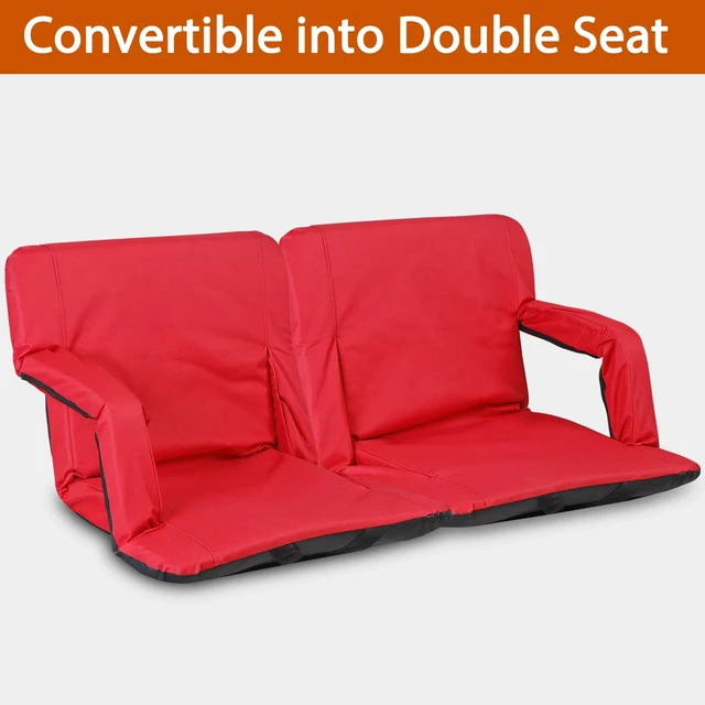 Alt view image 7 of 7 - Reclining Stadium Seat for Bleachers w/ Padded Backrest Adjustable Armrests Red