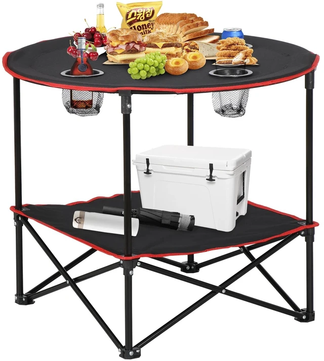 Main image of Folding Picnic Table Portable Outdoor Camping Table with 4 Cup Holders and Bags
