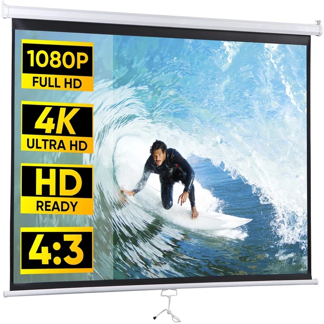 Main image of 72" Roll Down Pull Down Projection Projector Screen 4:3 HD Movie Theater Home