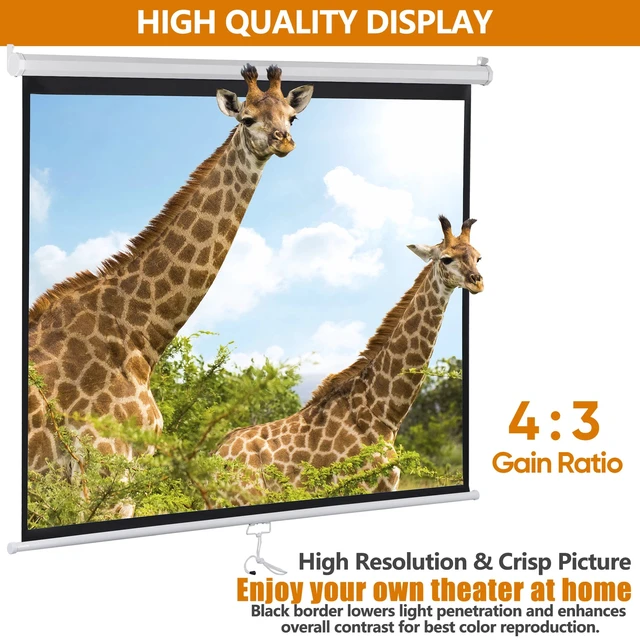 Alt view image 6 of 7 - 72" Roll Down Pull Down Projection Projector Screen 4:3 HD Movie Theater Home