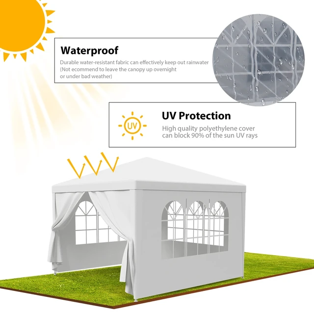 Alt view image 3 of 7 - 10'x10' 4 Walls Outdoor Canopy Party Tent Wedding Heavy Duty Gazebo Garden BBQ