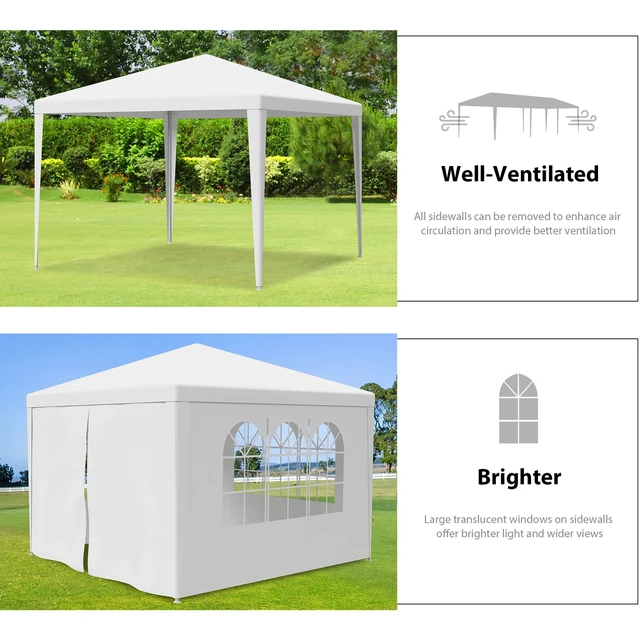 Alt view image 2 of 7 - 10'x10' 4 Walls Outdoor Canopy Party Tent Wedding Heavy Duty Gazebo Garden BBQ