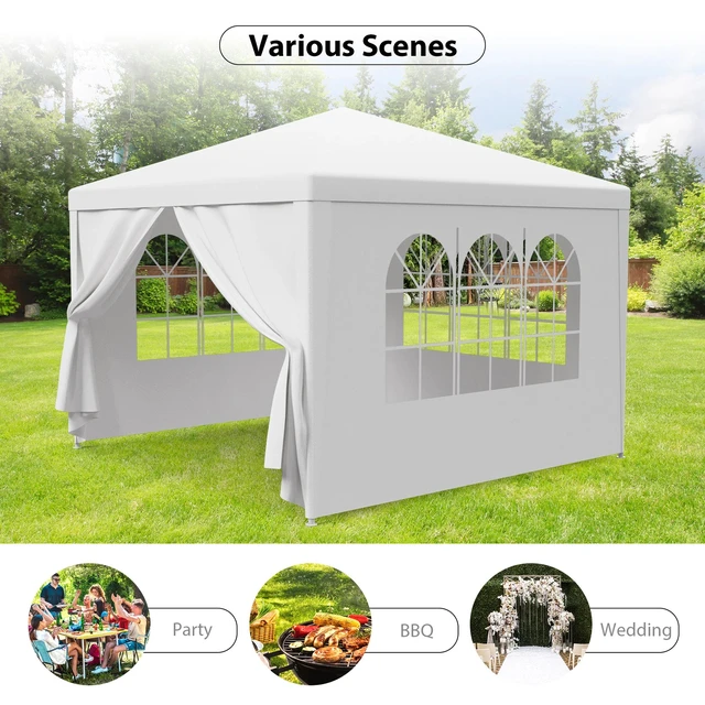 Alt view image 4 of 7 - 10'x10' 4 Walls Outdoor Canopy Party Tent Wedding Heavy Duty Gazebo Garden BBQ