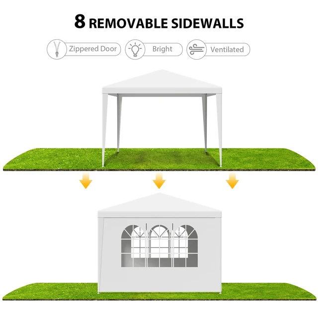 Alt view image 5 of 7 - 10'x10' 4 Walls Outdoor Canopy Party Tent Wedding Heavy Duty Gazebo Garden BBQ
