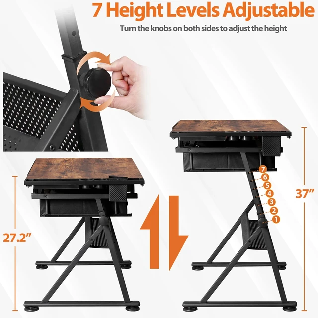 Alt view image 2 of 7 - Drafting Drawing Table Tiltable Tabletop Adjustable Height with Charge Outlet