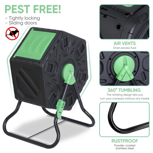 Alt view image 3 of 7 - 2X 37Gal Large Chamber Compost Tumbler Composter w/ 2 Sliding Doors 360° Fast