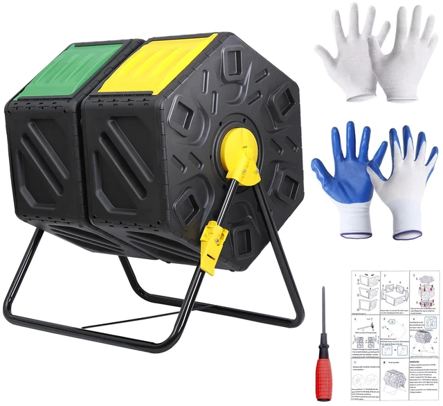 Main image of 2X 37Gal Large Chamber Compost Tumbler Composter w/ 2 Sliding Doors 360° Fast