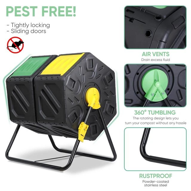 Alt view image 4 of 7 - 2X 37Gal Large Chamber Compost Tumbler Composter w/ 2 Sliding Doors 360° Fast