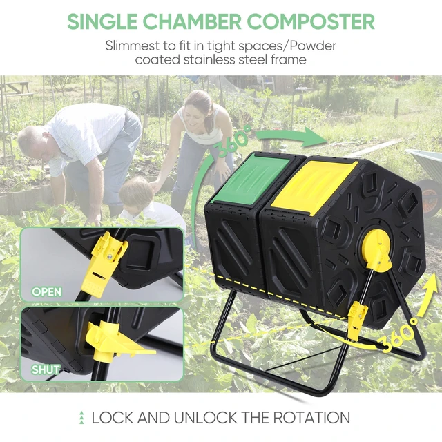 Alt view image 6 of 7 - 2X 37Gal Large Chamber Compost Tumbler Composter w/ 2 Sliding Doors 360° Fast