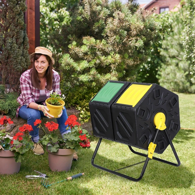 Alt view image 7 of 7 - 2X 37Gal Large Chamber Compost Tumbler Composter w/ 2 Sliding Doors 360° Fast