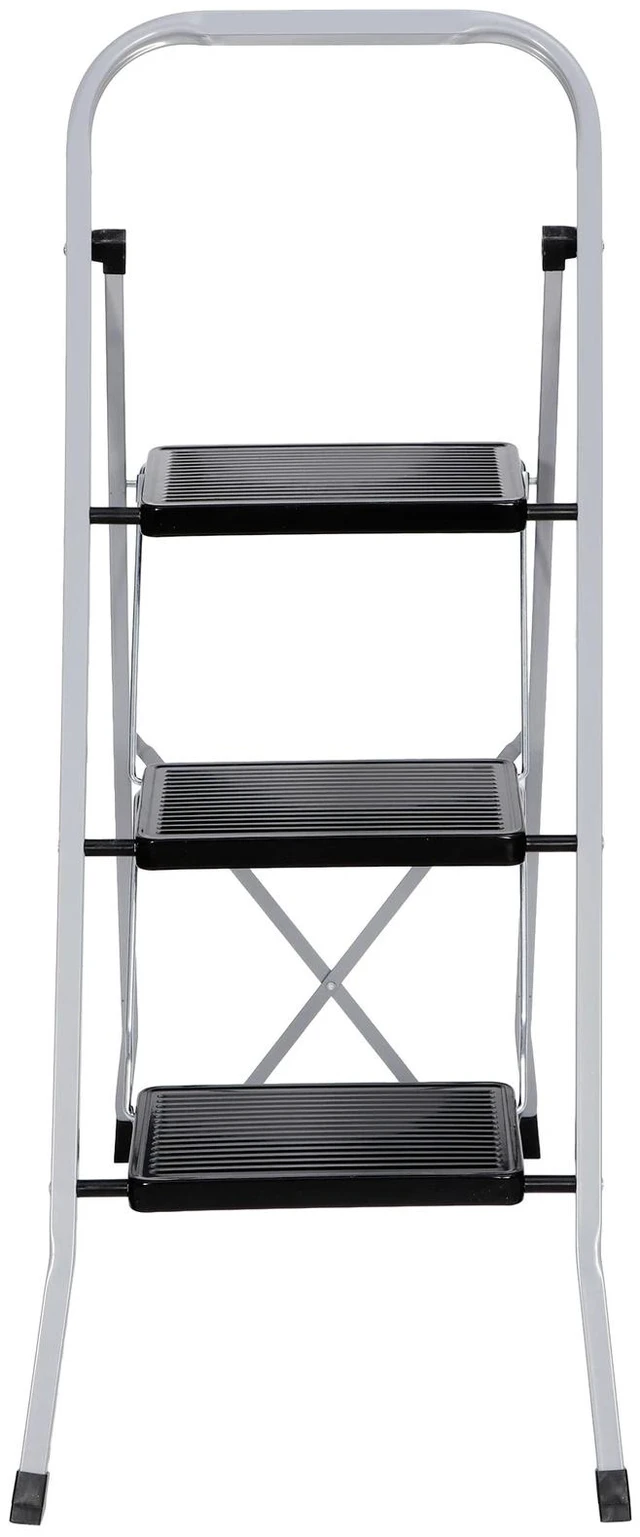 Alt view image 2 of 7 - 3 Step Ladder Folding Steel Step Stool Anti-slip Silver Black 300Lbs Capacity