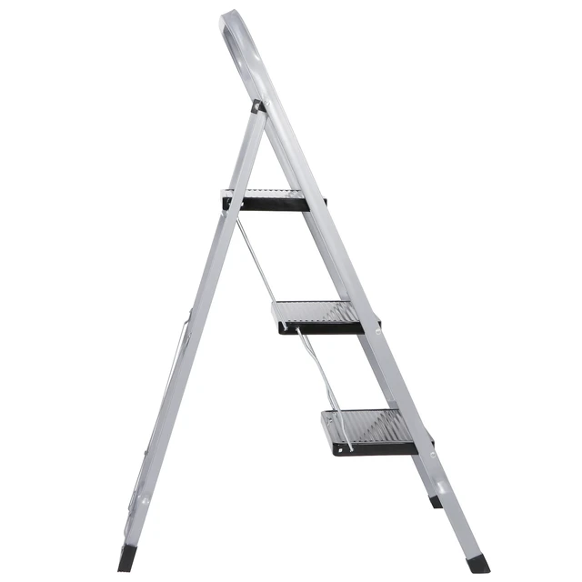 Alt view image 5 of 7 - 3 Step Ladder Folding Steel Step Stool Anti-slip Silver Black 300Lbs Capacity