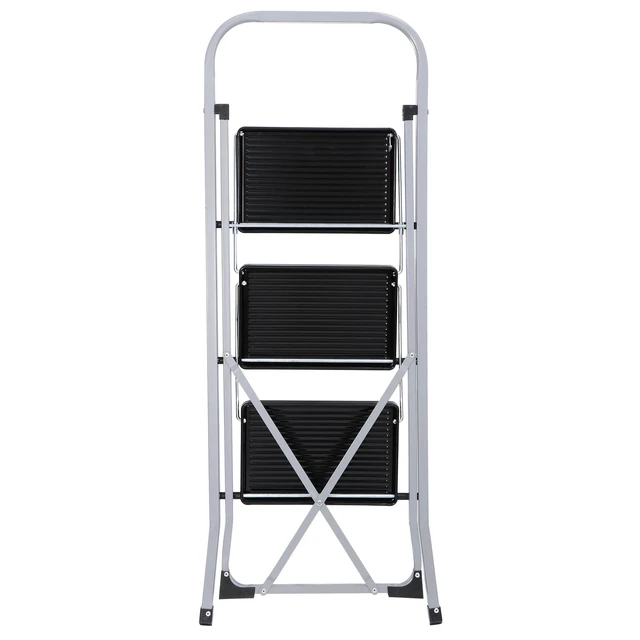 Alt view image 6 of 7 - 3 Step Ladder Folding Steel Step Stool Anti-slip Silver Black 300Lbs Capacity