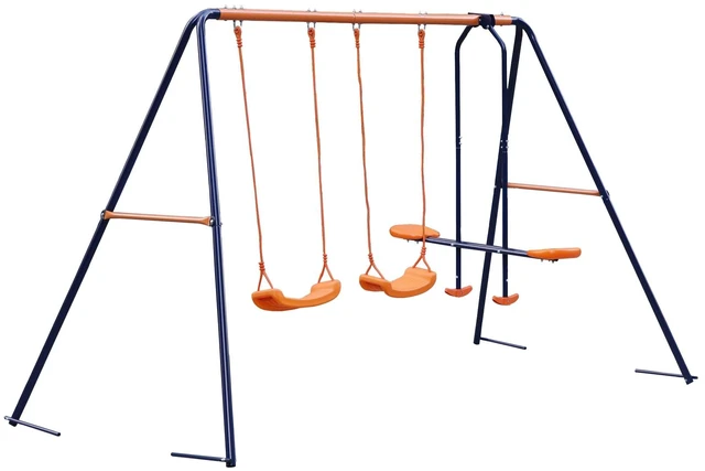 Main image of Child Kids Play Garden Outdoor Double Swing Set Heavy Duty Metal Frame Swing
