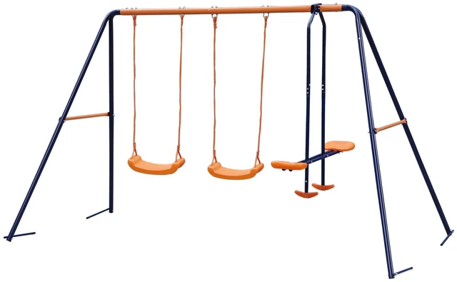 Alt view image 2 of 7 - Child Kids Play Garden Outdoor Double Swing Set Heavy Duty Metal Frame Swing