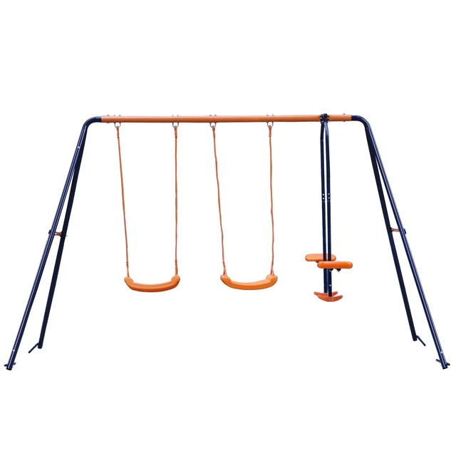 Alt view image 3 of 7 - Child Kids Play Garden Outdoor Double Swing Set Heavy Duty Metal Frame Swing
