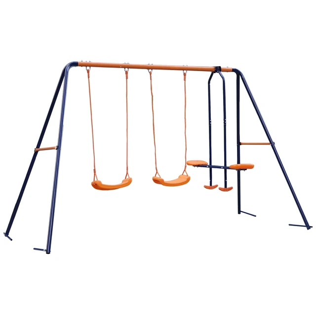 Alt view image 4 of 7 - Child Kids Play Garden Outdoor Double Swing Set Heavy Duty Metal Frame Swing