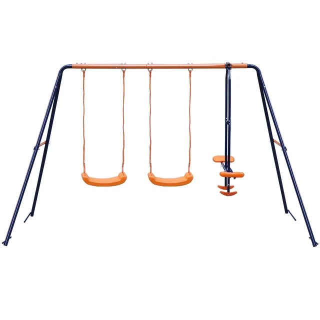 Alt view image 5 of 7 - Child Kids Play Garden Outdoor Double Swing Set Heavy Duty Metal Frame Swing