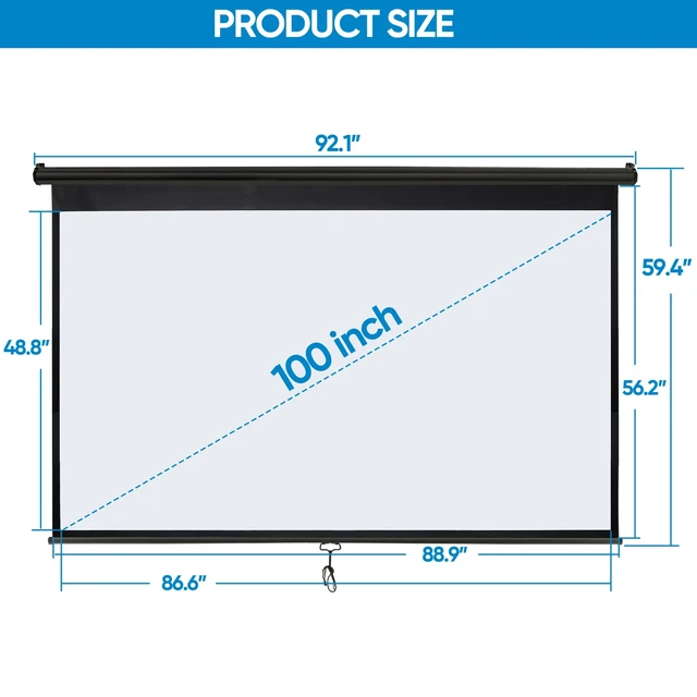 Alt view image 5 of 7 - 16:9 HD Projection Projector Screen Manual Pull Down for Home Movie Theate 100''