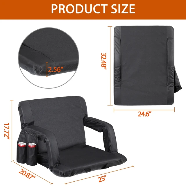 Alt view image 3 of 7 - Reclining Stadium Seat Chair with Backrest and Armrests Cushion for Bleachers