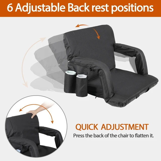 Alt view image 7 of 7 - Reclining Stadium Seat Chair with Backrest and Armrests Cushion for Bleachers