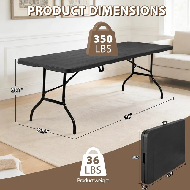 Alt view image 2 of 7 - Portable 8ft Plastic Folding Table w/Handle Lock for Picnic Camping Heavy Duty
