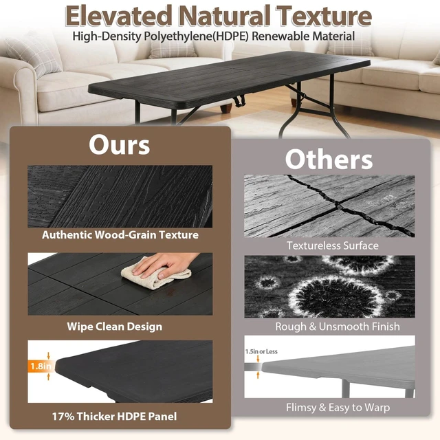 Alt view image 5 of 7 - Portable 8ft Plastic Folding Table w/Handle Lock for Picnic Camping Heavy Duty