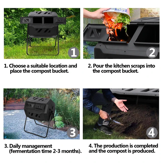 Alt view image 4 of 7 - Large Composting Tumbler 43 Gallon Outdoor Gardening Large Compost Bin with Door