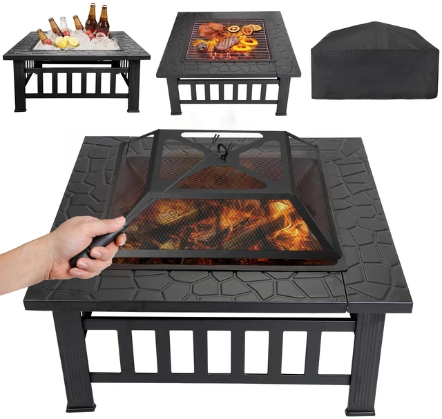 Main image of 32" Square Metal Fire Pit Outdoor Patio Garden Backyard Stove Firepit Brazier