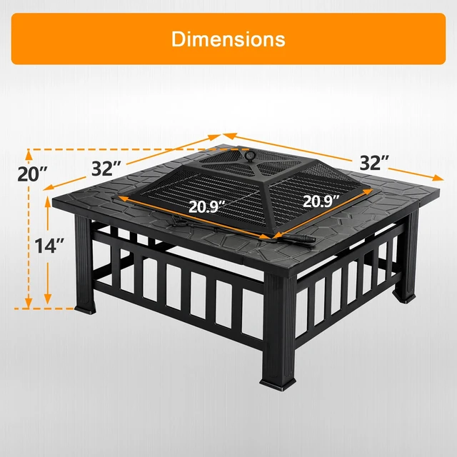 Alt view image 3 of 7 - 32" Square Metal Fire Pit Outdoor Patio Garden Backyard Stove Firepit Brazier