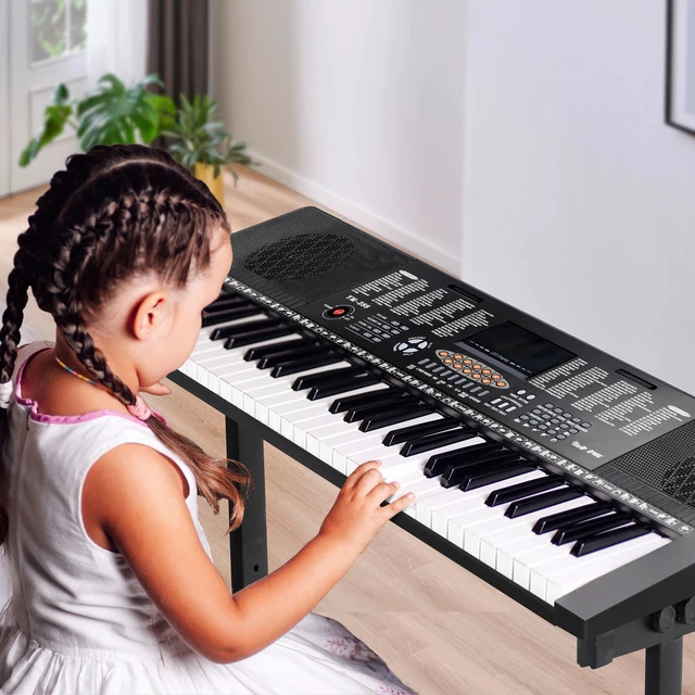 Alt view image 4 of 7 - 61 Key Electronic Keyboard Piano Organ with Microphone Stand Stool Earphone