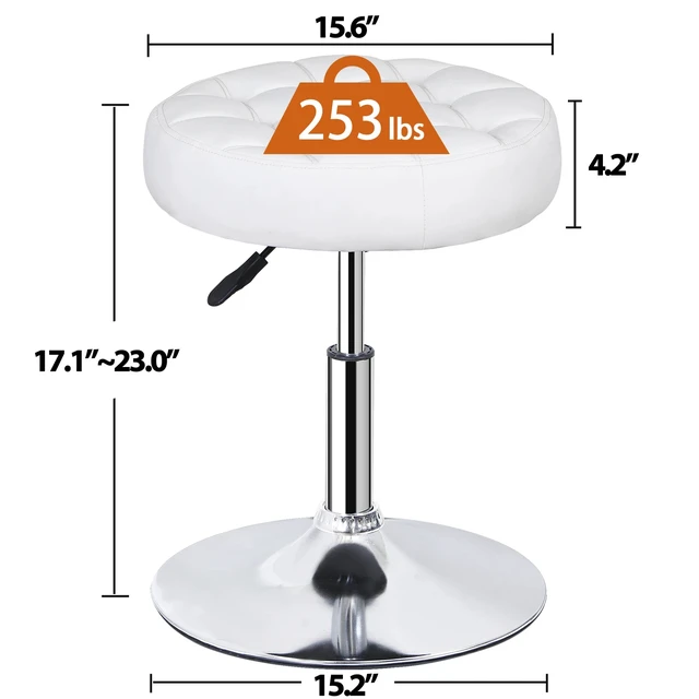 Alt view image 2 of 7 - Adjustable Round Ottoman Stool Vanity Stool Chair PU Leather Swivel Makeup Stool