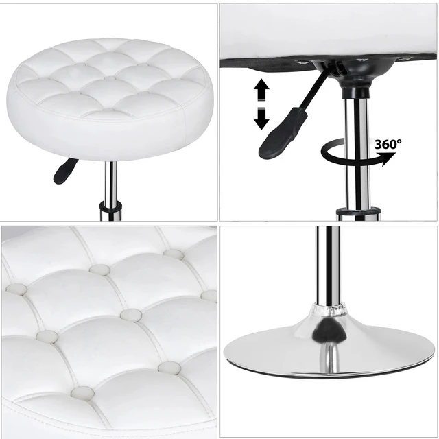 Alt view image 3 of 7 - Adjustable Round Ottoman Stool Vanity Stool Chair PU Leather Swivel Makeup Stool