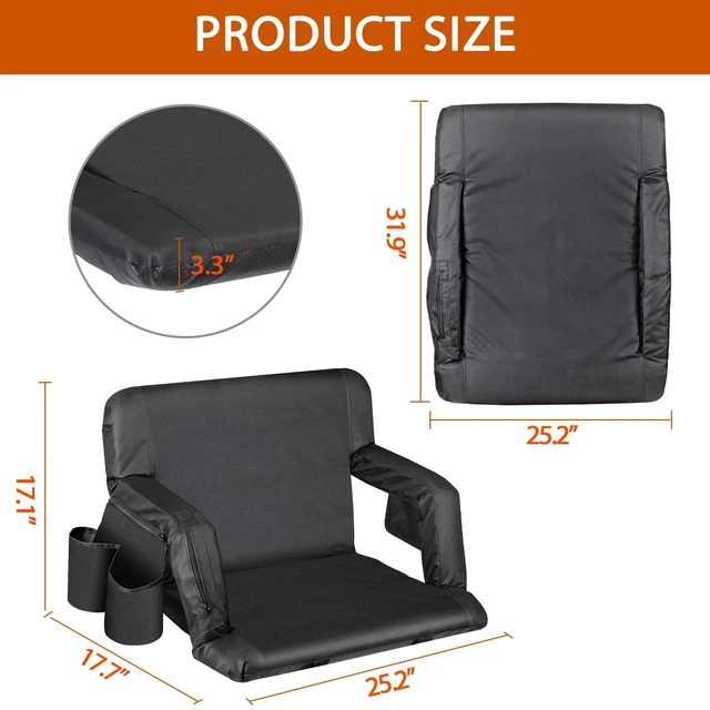Alt view image 3 of 7 - Foldable Heated Stadium Seats for Bleachers with Back Support and Wide Cushion