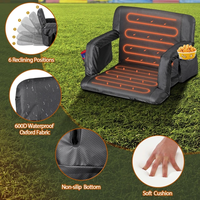 Alt view image 2 of 7 - Foldable Heated Stadium Seats for Bleachers with Back Support and Wide Cushion
