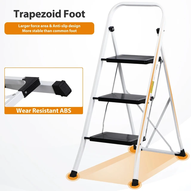 Alt view image 2 of 7 - 3 Steps Ladder Folding Anti-Slip Safety Folding Steel Wide Pedal 350Lbs Load