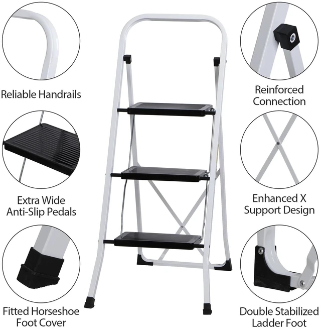 Main image of 3 Steps Ladder Folding Anti-Slip Safety Folding Steel Wide Pedal 350Lbs Load
