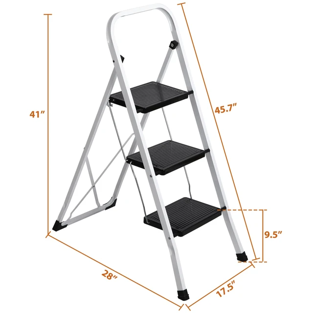 Alt view image 3 of 7 - 3 Steps Ladder Folding Anti-Slip Safety Folding Steel Wide Pedal 350Lbs Load