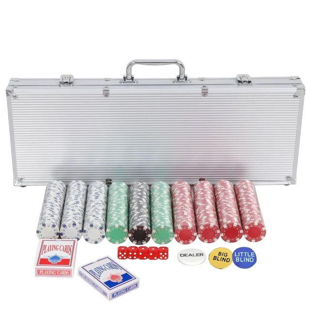 Alt view image 2 of 7 - 500PCS Poker Chip Set Table Game Aluminum Carry Case Blackjack Roulette