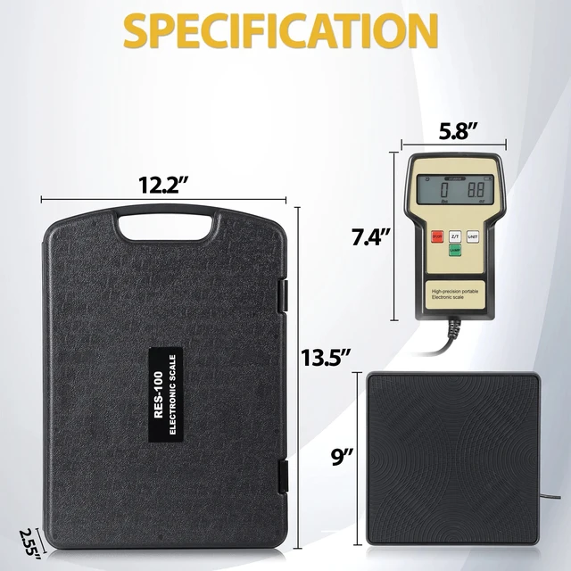 Alt view image 2 of 7 - Digital Refrigerant Electronic Charging Scale Meters 220 lbs for HVAC with Case