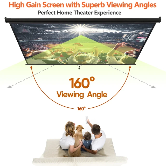 Alt view image 2 of 7 - Black Projector Screen Pull Down 16:10 Foldable Wall Mount HD Projection Screen
