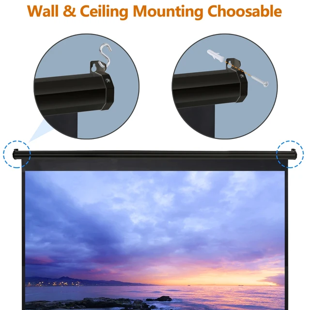 Alt view image 4 of 7 - Black Projector Screen Pull Down 16:10 Foldable Wall Mount HD Projection Screen