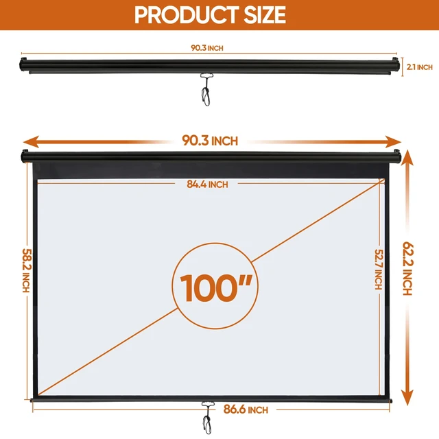Alt view image 3 of 7 - Black Projector Screen Pull Down 16:10 Foldable Wall Mount HD Projection Screen