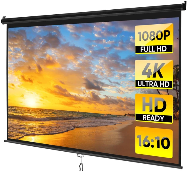 Main image of Black Projector Screen Pull Down 16:10 Foldable Wall Mount HD Projection Screen