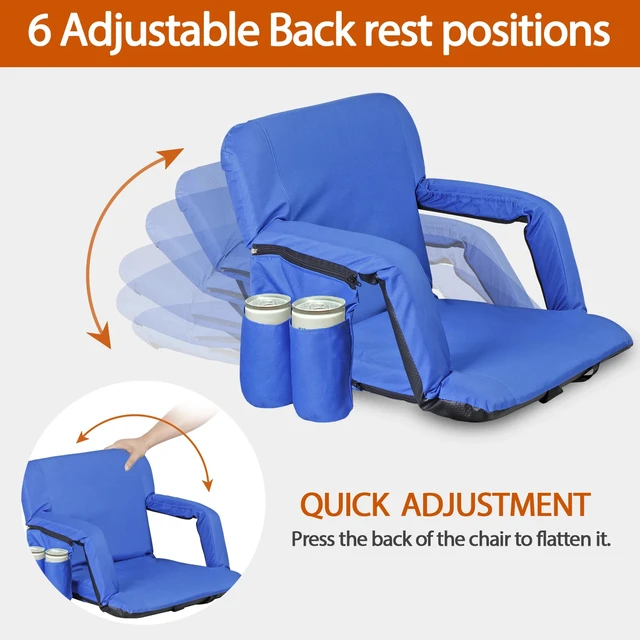Alt view image 4 of 7 - Reclining Stadium Seat Chair with Backrest & Armrests Cushion for Bleachers Blue