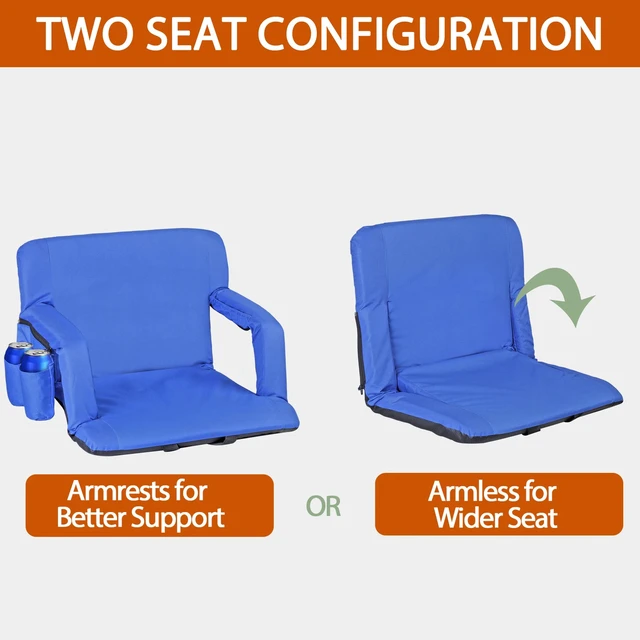 Alt view image 5 of 7 - Reclining Stadium Seat Chair with Backrest & Armrests Cushion for Bleachers Blue